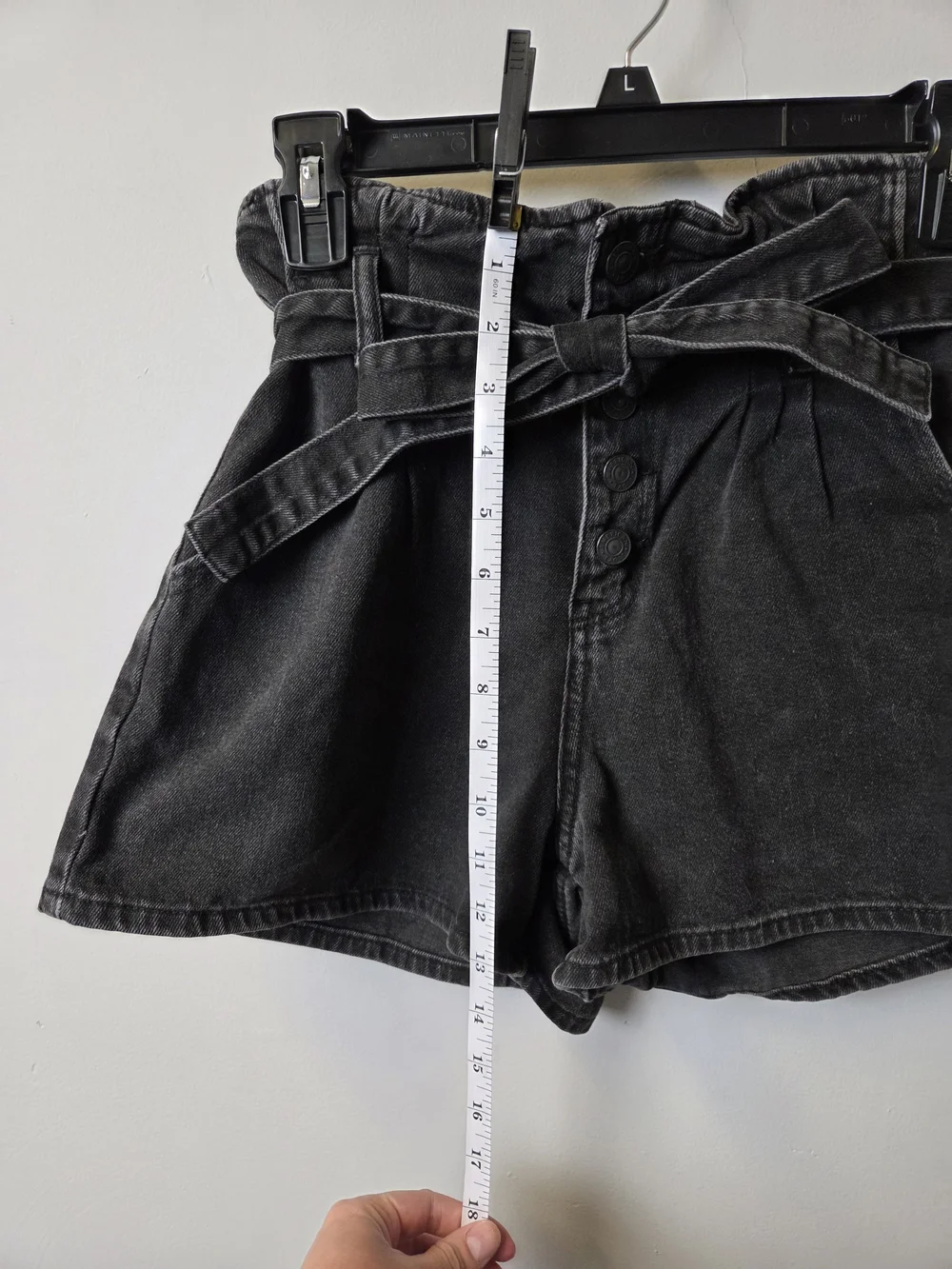 American Eagle Outfitters High-Waist Black Denim Paperbag Shorts with Tie Belt